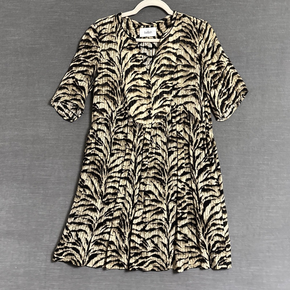 Ba&sh Dress S Beige Black Animal Zebra‎ Lightweight Boho Resort Breezy Vacation